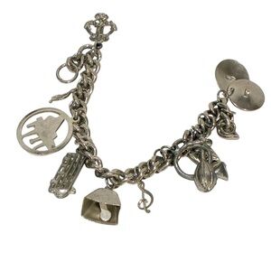 Vintage Silver Tone‎ Musical Instrument Charm Bracelet Jewelry